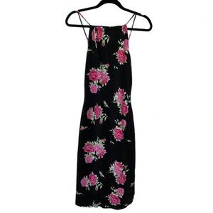 Vintage Dynamite Black Rose Floral High Square Neck Midi Dress